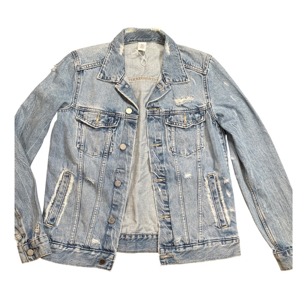 &Denim Womens Light Wash Distressed Denim Jacket 100% Cotton Brand New Western
